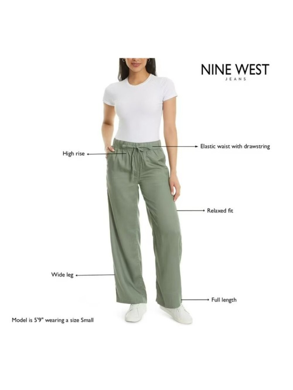 Nine West Women's Lightweight Twill Pants-Size Large-Olive-NWT - Picture 3 of 3